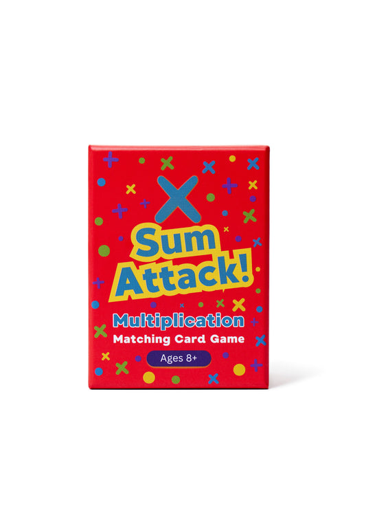 Sum Attack! Multiplication math card game box, front