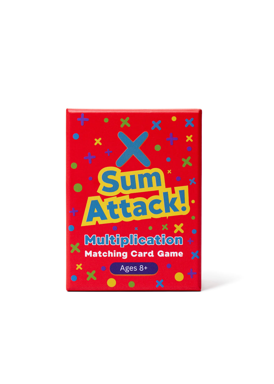 Sum Attack! Multiplication math card game box, front